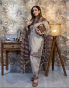 Stone Grey Georgette Embroidered Farshi Suit Set - BONYHUBSALWAR KAMEEZ