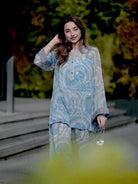 Stylish Light Blue Georgette Printed Farshi Suit Set - BONYHUBSALWAR KAMEEZ