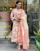 Summer Ready Orange Floral Anarkali Suit Set UK Next Day - BONYHUBSALWAR KAMEEZ