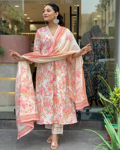 Summer Ready Orange Floral Anarkali Suit Set UK Next Day - BONYHUBSALWAR KAMEEZ