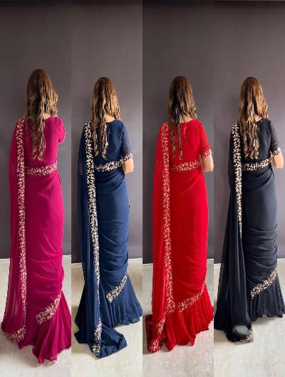 Superhit Saree Gown Georgette Stitched Readymade - BONYHUBSAREE