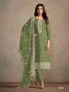 Tahira Green Organza Silk Embroidered Salwar Suit Set - BONYHUBSALWAR KAMEEZ