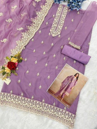 Tahira Lilac Organza Silk Embroidered Salwar Suit Set - BONYHUBSALWAR KAMEEZ