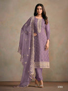 Tahira Lilac Organza Silk Embroidered Salwar Suit Set - BONYHUBSALWAR KAMEEZ