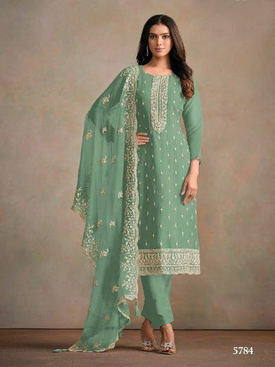 Tahira Seablue Organza Silk Embroidered Salwar Suit Set - BONYHUBSALWAR KAMEEZ