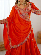 Tangerine Orange Sequin Thread Embroidered Lehenga Choli Set - BONYHUBSALWAR KAMEEZ
