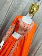 Tangerine Orange Sequin Thread Embroidered Lehenga Choli Set - BONYHUBSALWAR KAMEEZ