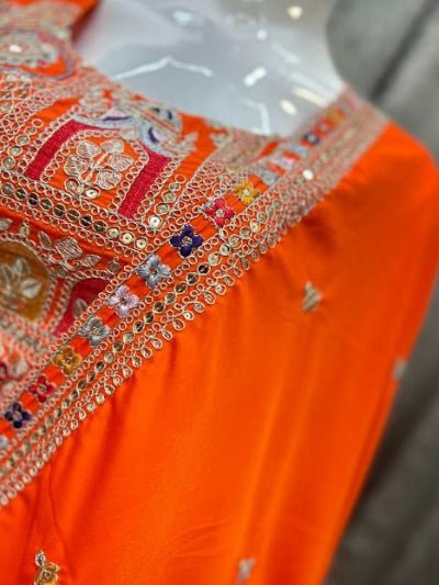 Tangerine Orange Sequin Thread Embroidered Lehenga Choli Set - BONYHUBSALWAR KAMEEZ