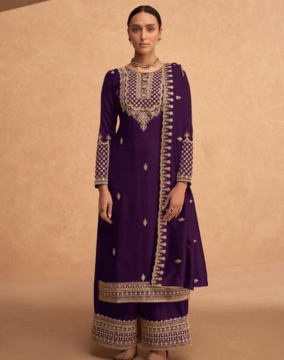 Taraana Crimson Burgandy Georgette Palazzo Suit Set - BONYHUBSALWAR KAMEEZ