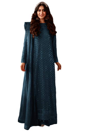 Teal Blue Bridal Embroidery Georgette Salwar Suit UK Next Day - BONYHUBSALWAR KAMEEZ