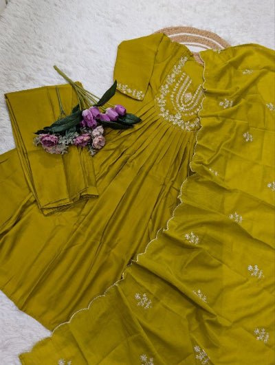 Teal Blue Chanderi Silk Embroidered Anarkali Set - BONYHUBSALWAR KAMEEZ