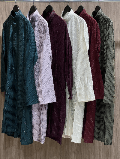 Teal Blue Designer Ethnic Men Kurta Pyjama - BONYHUBMEN KURTA