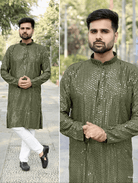 Teal Blue Designer Ethnic Men Kurta Pyjama - BONYHUBMEN KURTA