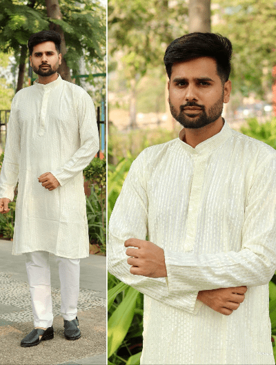 Teal Blue Designer Ethnic Men Kurta Pyjama - BONYHUBMEN KURTA