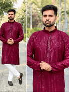 Teal Blue Designer Ethnic Men Kurta Pyjama - BONYHUBMEN KURTA