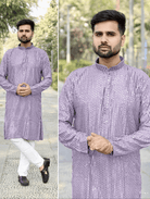 Teal Blue Designer Ethnic Men Kurta Pyjama - BONYHUBMEN KURTA