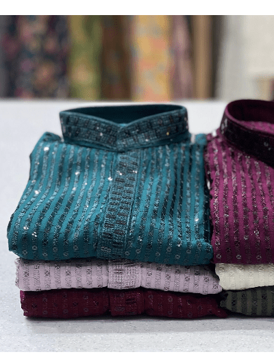 Teal Blue Designer Ethnic Men Kurta Pyjama UK Next Day - BONYHUBMEN KURTA