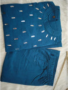 Teal Blue Embroidered Co - ord Set with Kurta Pant (Set of 2) - BONYHUBSALWAR KAMEEZ