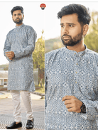 Teal Blue Ethnic Wear Men Kurta Pyjama - BONYHUBMEN KURTA