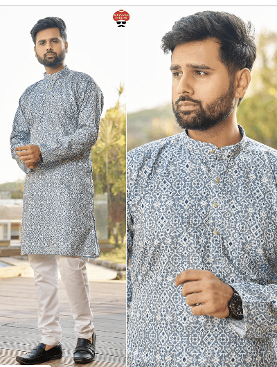Teal Blue Ethnic Wear Men Kurta Pyjama - BONYHUBMEN KURTA
