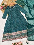 Teal Blue Maslin Cotton Embroidered Anarkali Dupatta Set Of 2 - BONYHUBSALWAR KAMEEZ