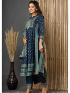 Teal Blue Rayon Embroidered Salwar Suit (Set of 3) - BONYHUBSALWAR KAMEEZ