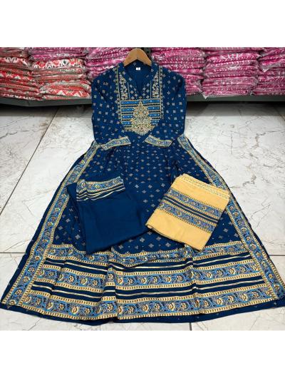 Teal Blue Rayon Embroidered Salwar Suit (Set of 3) - BONYHUBSALWAR KAMEEZ