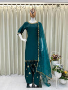 Teal Green Chinon Silk Embroidered Punjabi Suit Set - BONYHUBSALWAR KAMEEZ