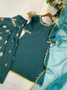 Teal Green Chinon Silk Embroidered Punjabi Suit Set - BONYHUBSALWAR KAMEEZ