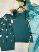 Teal Green Chinon Silk Embroidered Punjabi Suit Set - BONYHUBSALWAR KAMEEZ