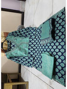 Teal Green Cotton Printed Salwar Suit (Set of 3) - BONYHUBSALWAR KAMEEZ