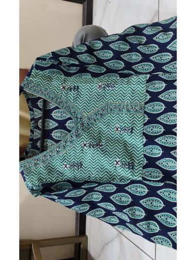 Teal Green Cotton Printed Salwar Suit (Set of 3) - BONYHUBSALWAR KAMEEZ