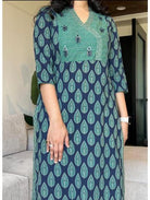 Teal Green Cotton Printed Salwar Suit (Set of 3) - BONYHUBSALWAR KAMEEZ