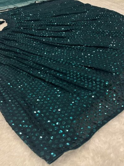 Teal Green Partywear Sequins Georgette Lehenga Choli Set - BONYHUBSALWAR KAMEEZ