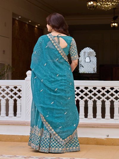 Teal Women Embroidery Sequence Work Lehenga Choli Set - BONYHUBSALWAR KAMEEZ