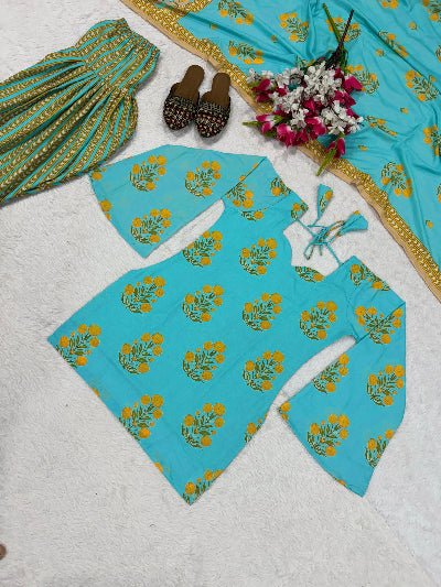 Turquoise Blue Cotton Farshi Suit for Women - BONYHUBSALWAR KAMEEZ