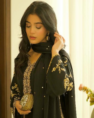 Twilight Black Embroidery Sequins Work Farshi Suit Set - BONYHUBSALWAR KAMEEZ