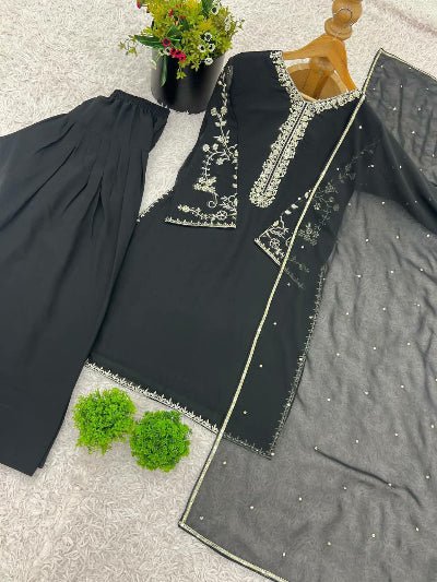 Twilight Black Embroidery Sequins Work Farshi Suit Set - BONYHUBSALWAR KAMEEZ