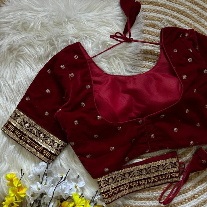 Velvet Embroidered Stitched Readymade Blouse UK Next Day - BONYHUBblouses