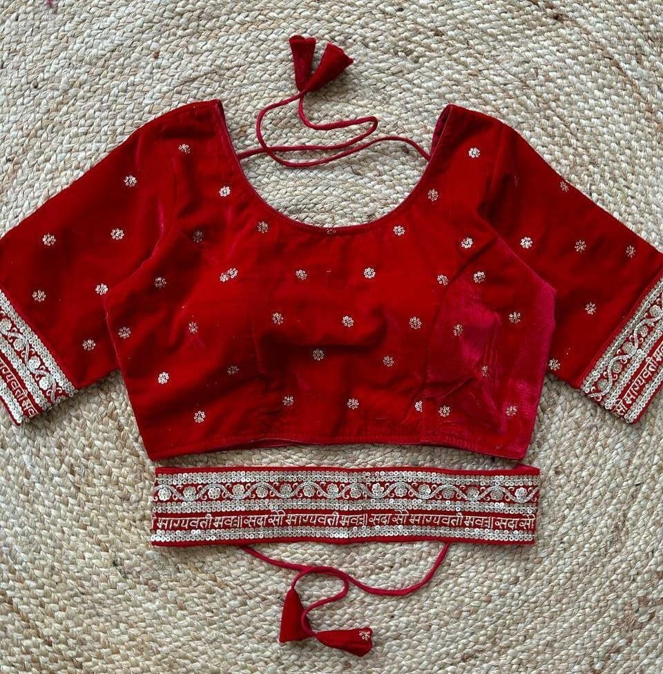 Velvet Embroidered Stitched Readymade Blouse UK Next Day - BONYHUBblouses