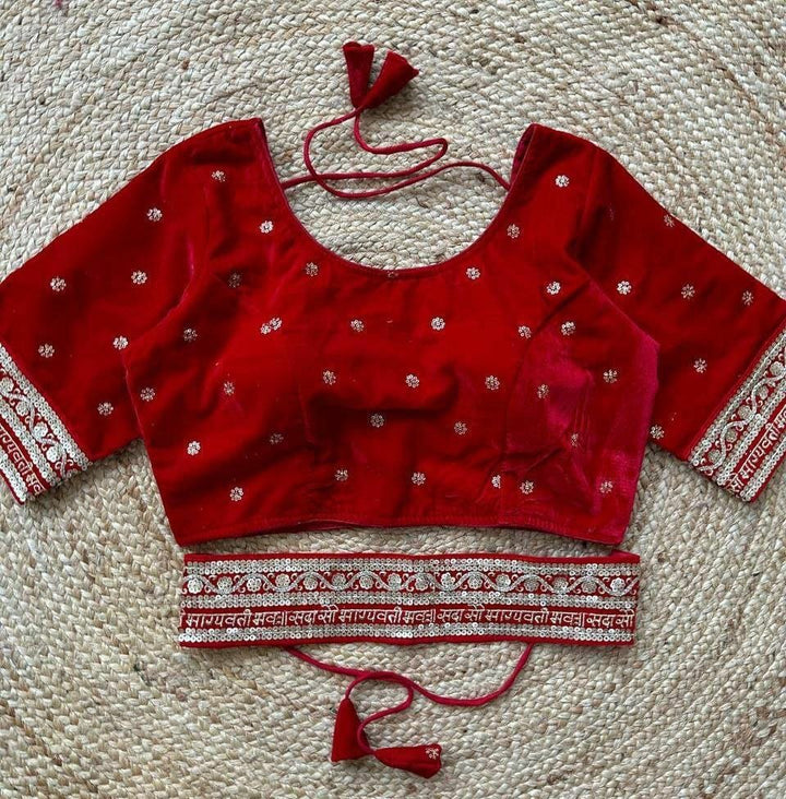 Velvet Embroidered Stitched Readymade Blouse UK Next Day - BONYHUBblouses