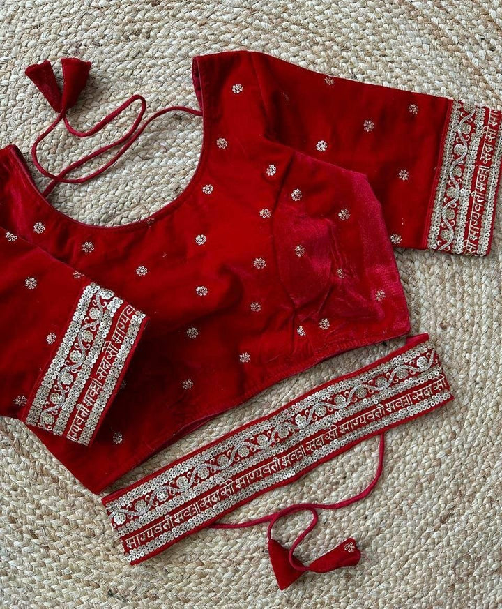 Velvet Embroidered Stitched Readymade Blouse UK Next Day - BONYHUBblouses