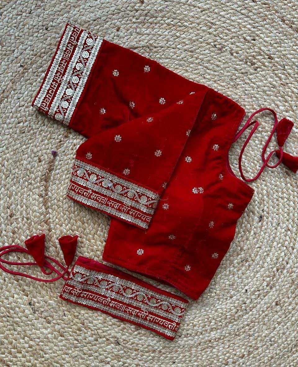 Velvet Embroidered Stitched Readymade Blouse UK Next Day - BONYHUBblouses