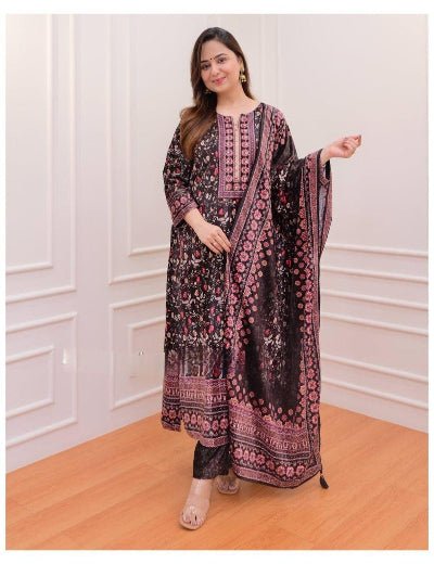 Viha Plus Size Black Jaipuri Print Salwar Suit Set - BONYHUBSALWAR KAMEEZ