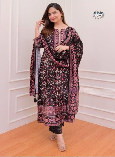 Viha Plus Size Black Jaipuri Print Salwar Suit Set - BONYHUBSALWAR KAMEEZ