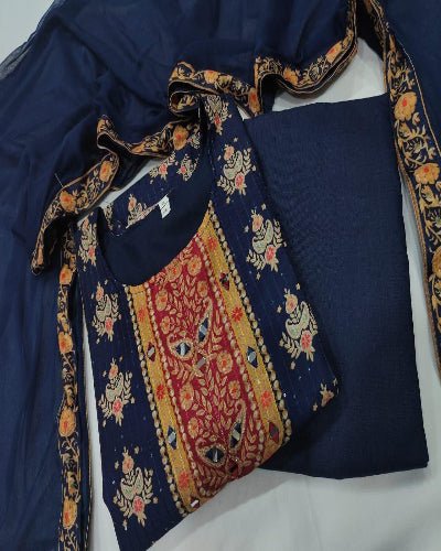 Viha Plus Size Navy Blue Muslin Digital Print Salwar Suit Set - BONYHUBSALWAR KAMEEZ