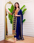 Viha Plus Size Navy Blue Muslin Digital Print Salwar Suit Set - BONYHUBSALWAR KAMEEZ