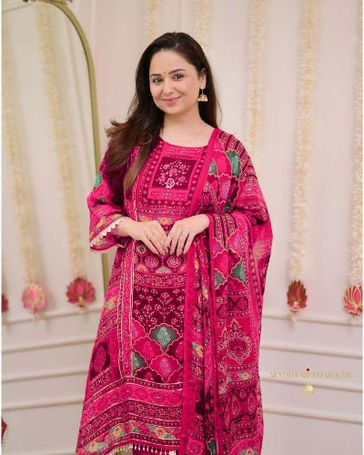 Viha Plus Size Pink Premium Printed Ethnic Dhoti Suit UK Next Day - BONYHUBSALWAR KAMEEZ