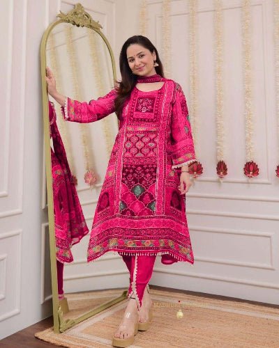 Viha Plus Size Pink Premium Printed Ethnic Dhoti Suit UK Next Day - BONYHUBSALWAR KAMEEZ