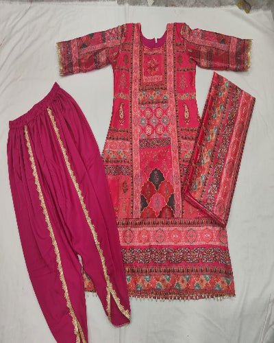 Viha Plus Size Pink Premium Printed Ethnic Dhoti Suit UK Next Day - BONYHUBSALWAR KAMEEZ